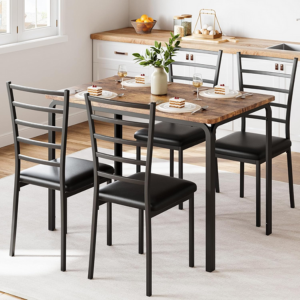 Dining Table Set for 4, Kitchen Table and Chairs for 4, 5 Piece Kitchen Dining Room Table Set,Wood Modern Rectangle Dinner Table With Upholstered Seat, Dinette Furniture for Breakfast Nook,Home Office