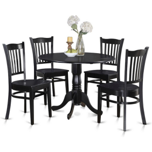 East West Furniture DLGR5-BLK-W 5 Piece Dining Room Table Set Includes a Round Dining Table with Dropleaf and 4 Wood Seat Chairs, 42x42 Inch, Black
