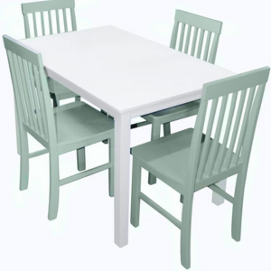 Walker Edison Modern Color Dining Room Table and Chair Set Small Space Living Kitchen, Dining Set, 48 Inch, 4 Person, White and Sage Green